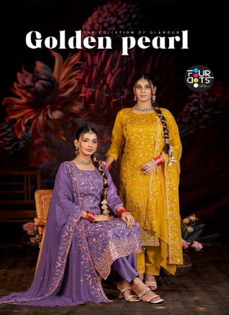 Golden Pearl By Four Dots Glass Organza Wholesale Dress Material In India